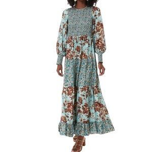 NEW Tuckernuck Robin's Egg Floral Libby Smocked Midi Dress Size XS